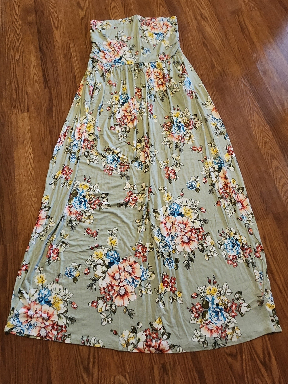 Floral Strapless Maxi Dress in Sage Green